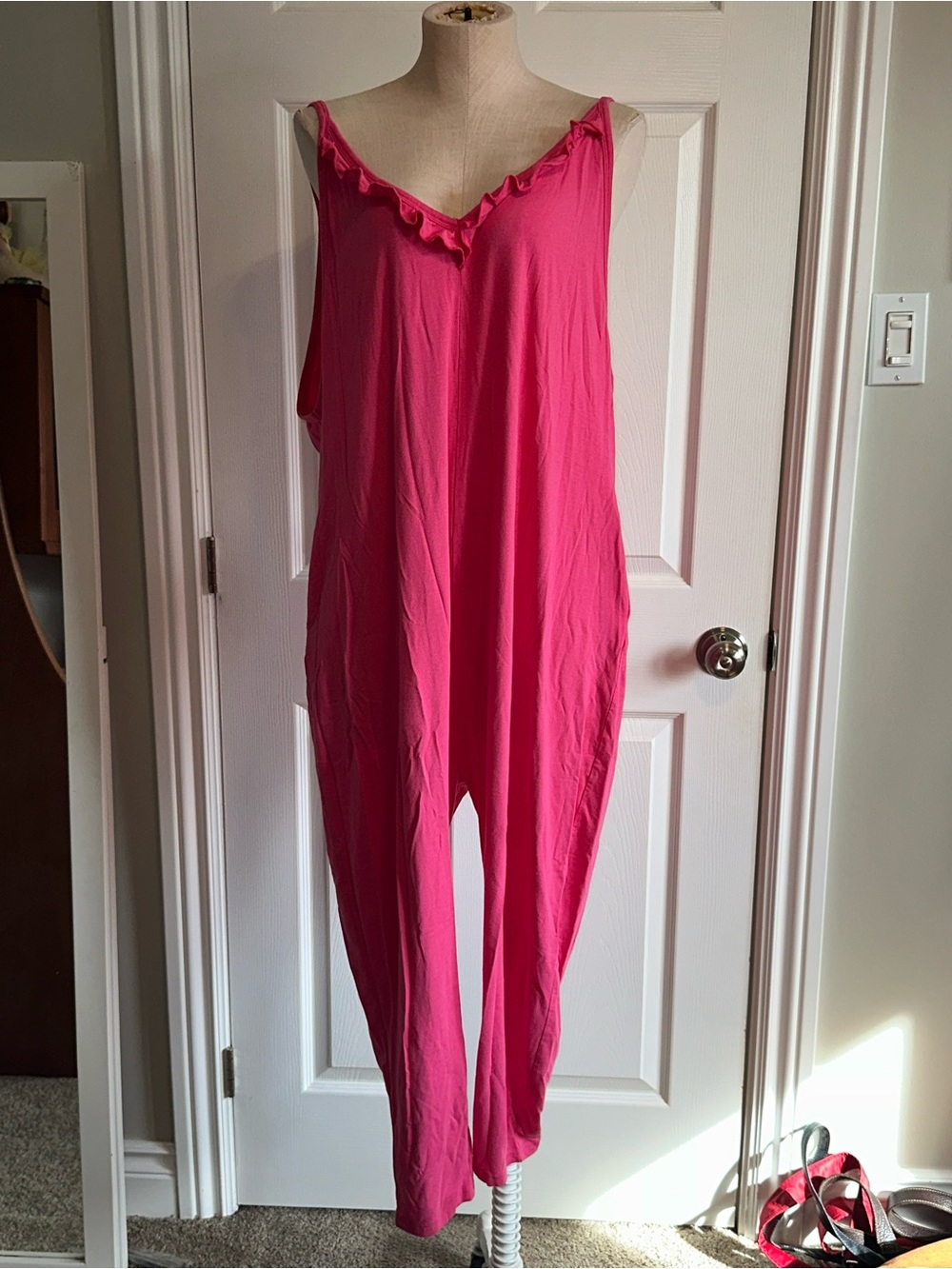 Smash + Tess Hot Pink Sleeveless Jumpsuit with Ruffle Neckline